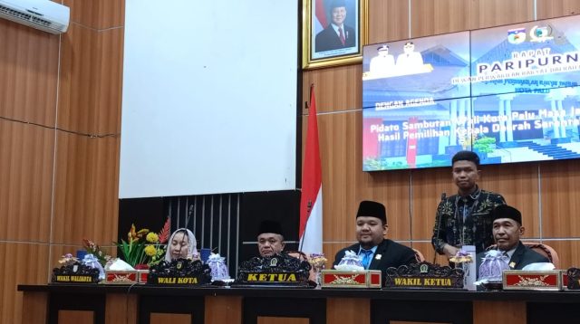 Dewan Perwakilan Rakyat Daerah (DPRD) Kota Palu melaksanakan Rapat Paripurna dengan pembahasan mendengar Penyampaian Pidato Sambutan Wali Kota Palu terpilih Masa Jabatan Tahun 2025-2030, Hasil Pemilihan Kepala Daerah (Pilkada) Serentak Nasional Tahun 2024.