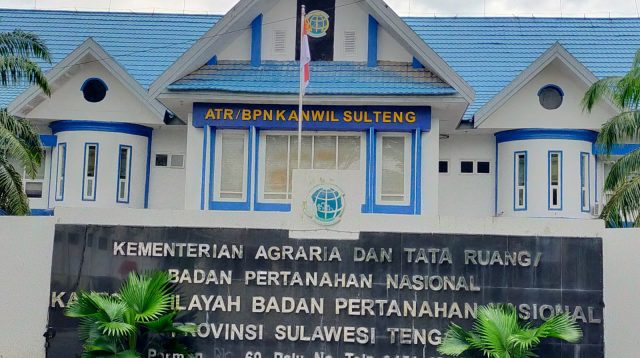 Kantor Wilayah BPN Sulteng beralamat disekitar jalan S. Parman, Kota Palu.
