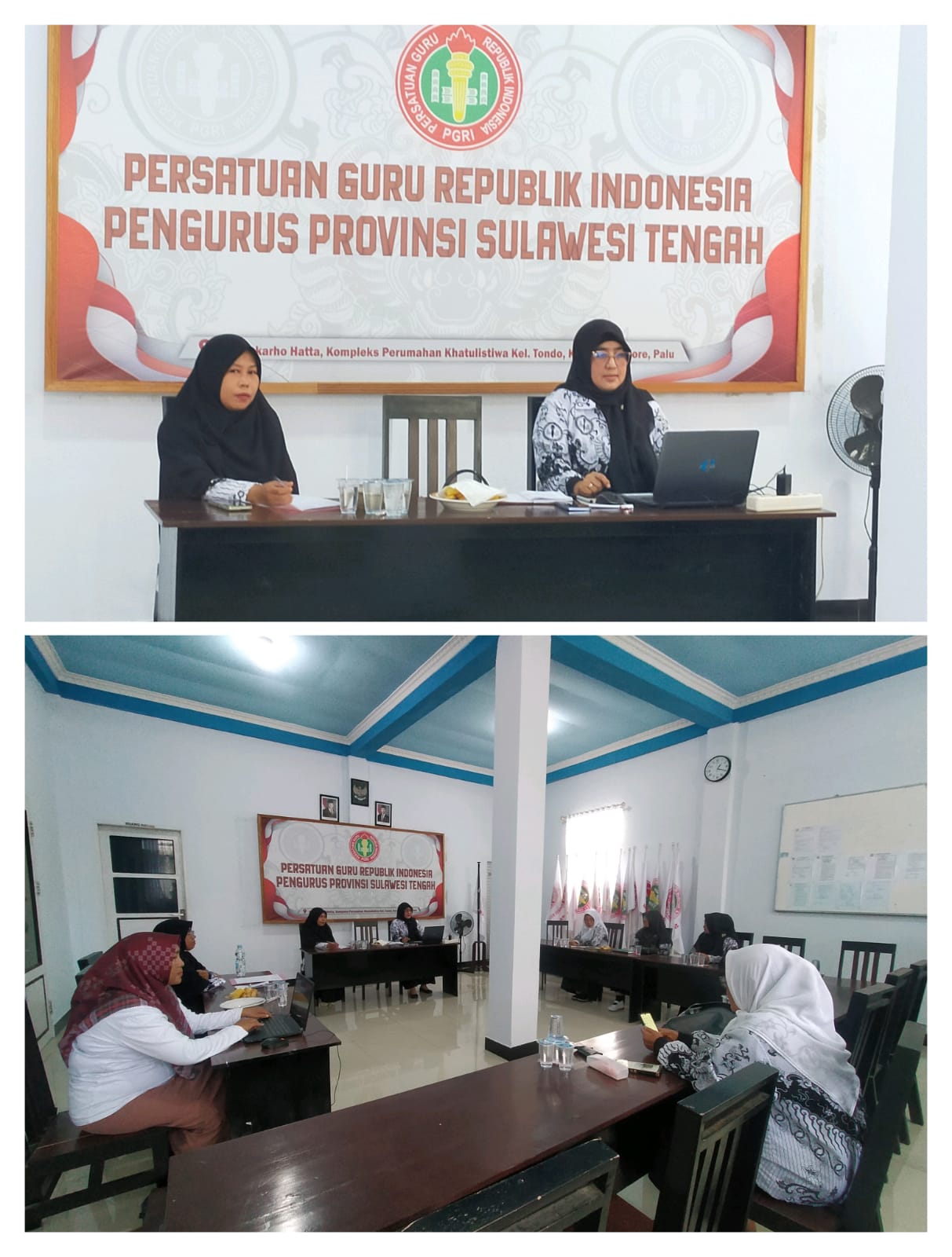 Ketua Perempuan PGRI Sulteng periode kedua, Nurhayati Nadra (foto atas sebelah kanan), saat memulai menyusun program kerja awal Pengurus Perempuan PGRI Sulteng.