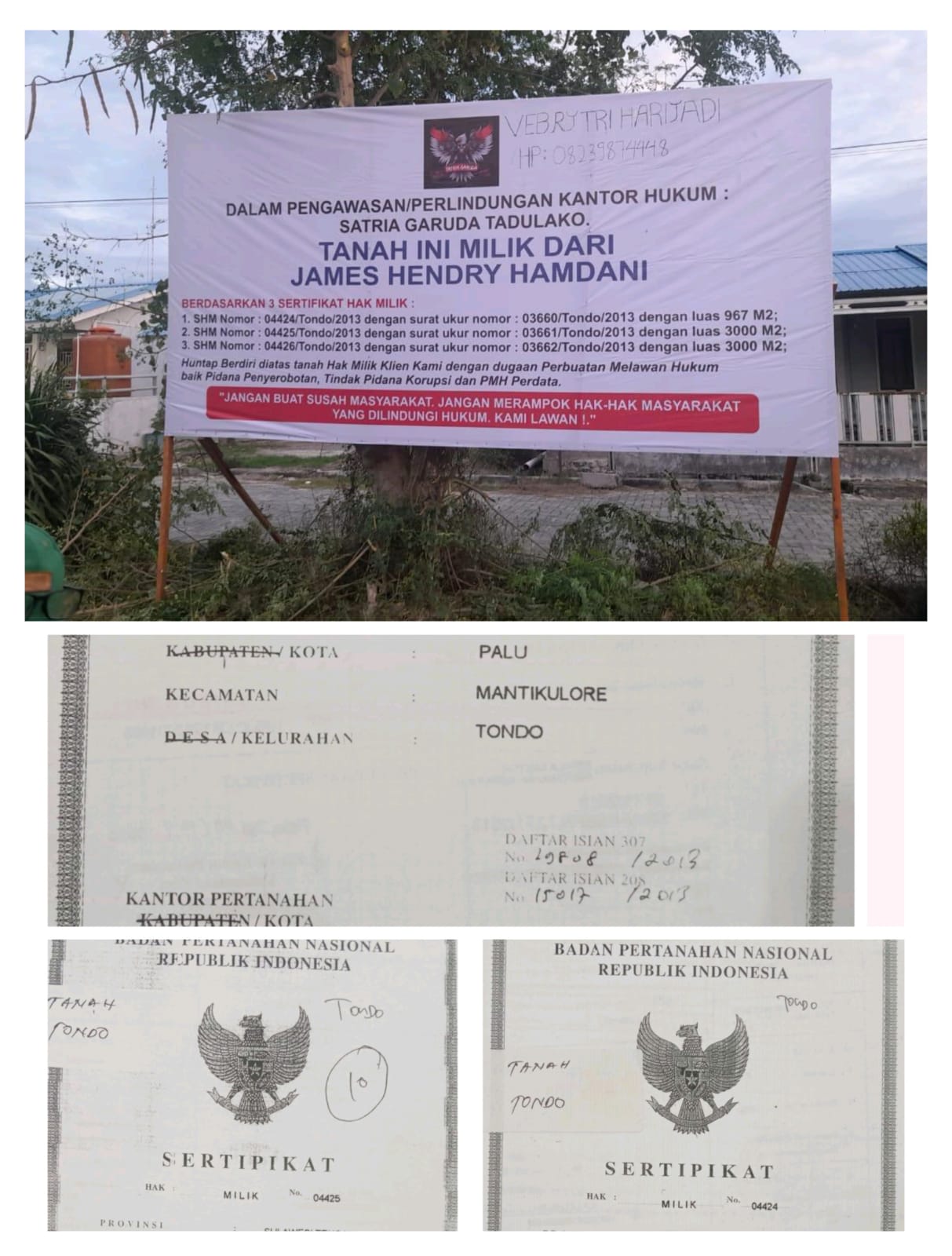 Sertifikat SHM Milik James Hendry Hamdani.