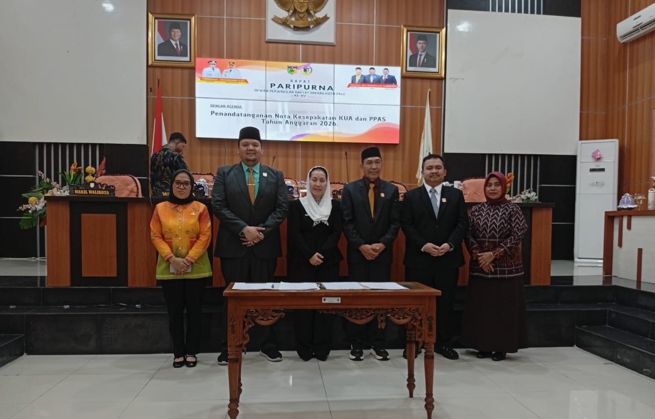 Penandatanganan Nota Kesepakatan KUA dan PPAS Tahun Anggaran 2026. Pelaksanaan Rapat Paripurna sendiri digelar di ruang pertemuan utama kantor DPRD Kota Palu, Kamis (12/8/2025) siang.