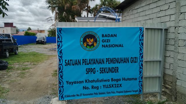 Pelaksana atau penyedia Dapur Satuan Pelayanan Pemenuhan Gizi (SPPG) Makan Bergizi Gratis (MBG) wilayah Kecamatan Palu Selatan, jalan Sekunder, Kota Palu.